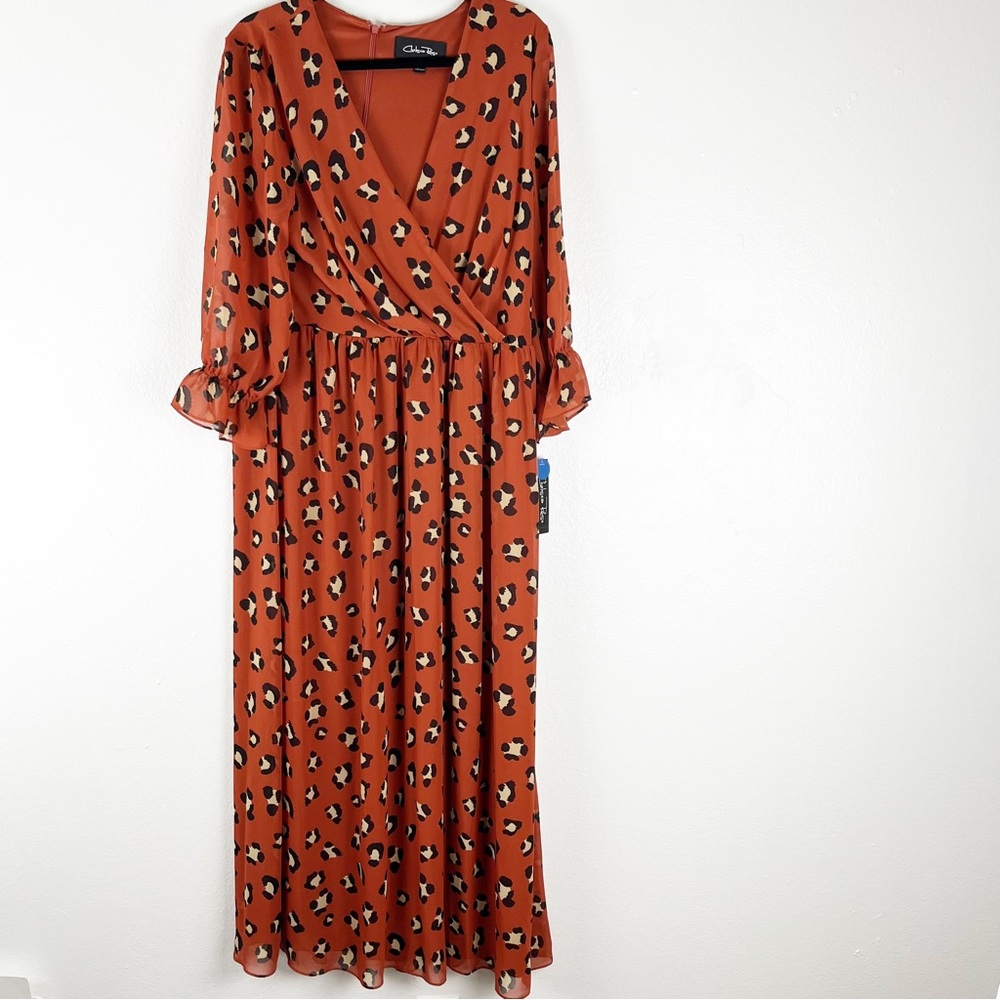 CHELSEA ROSE Spiced Leopard V-Neck Lined Maxi Dress, Size 16